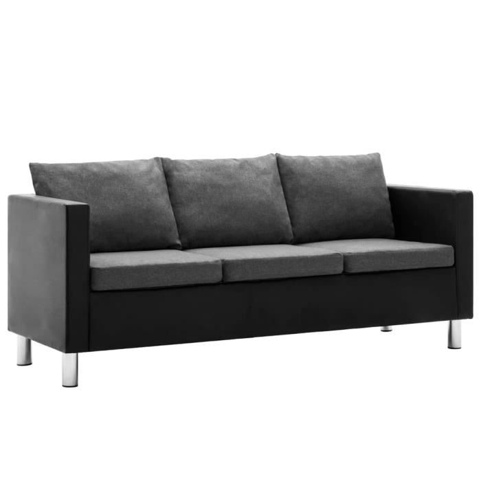 MMCZ® Canapé droit fixe 3 places Design - Sofa Divan Canapé de relaxation Simili-cuir Noir et gris clair ❤6550