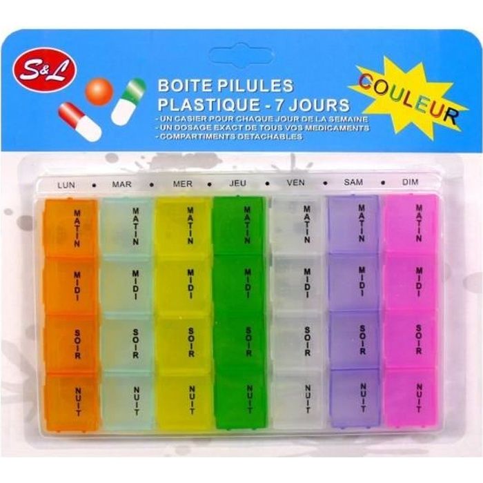SECRETDRESSING - PILULIER, Semainier, Boite à PILULES, Médicaments Détachable 7 Jours en couleur