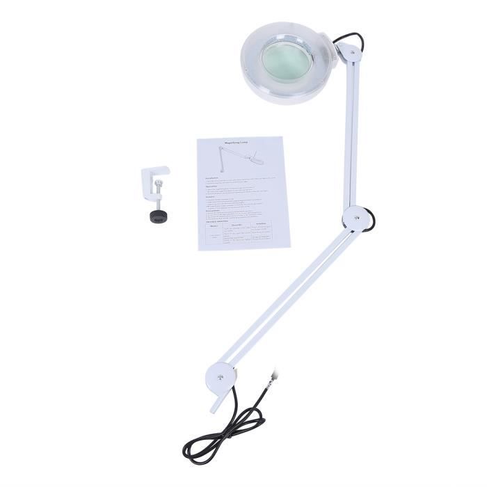 HURRISE Lampe LED grossissante 8X lampe à LED loupe de bureau éclairée avec pince à bras pivotant lecture beauté médicale EU