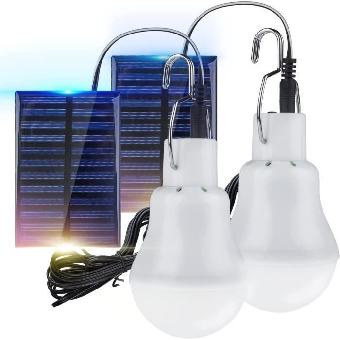 2pack Lampe Solaire 15W Lumière LED Ampoule Portable pour Eclairage Extérieur Randonnée Camping Tente de Pêche Randonnée Intérieur