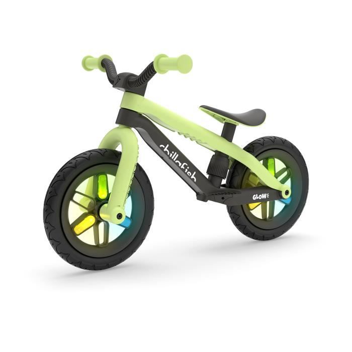 CHILLAFISH draisienne BMXIe GLOW Pistache de 2 à 5 ans: Avec des roues lumineuses à LED, repose-pieds et siège réglable