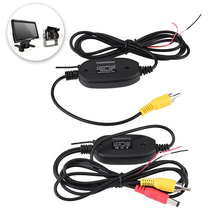CONFO® kit émetteur récepteur transmetteur Câble caméra de recul 2.4G RCA vidéo sans fil voiture moniteur vue arrière alimentation s