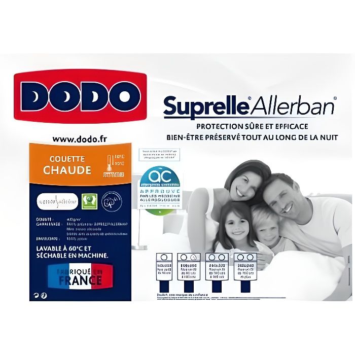 DODO Couette chaude 400g/m² anti allergique SUPRELLE 240x220cm
