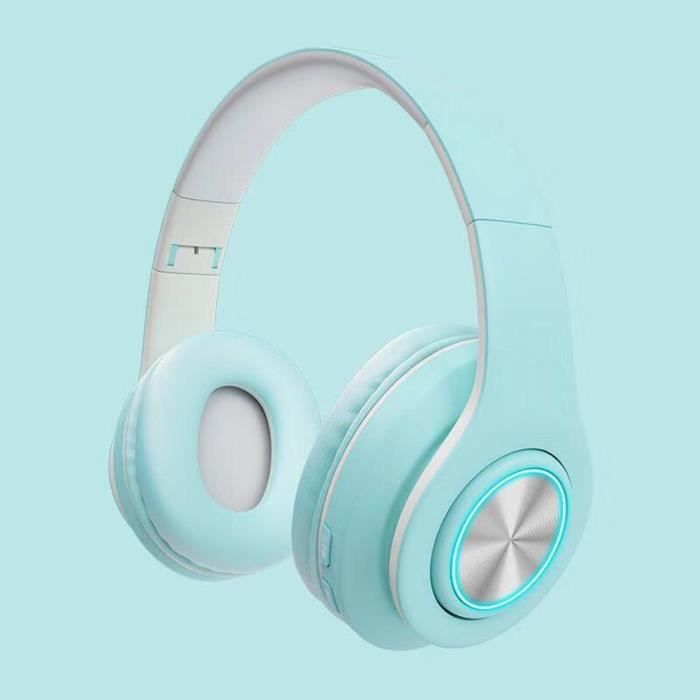 Casque Bluetooth sans Fil Marque Audio Stéréo Hi-FI Antibruit Ecouteurs Macaron Bleu pour Cours en Ligne/Téléphone/PC Cadeau de Noël