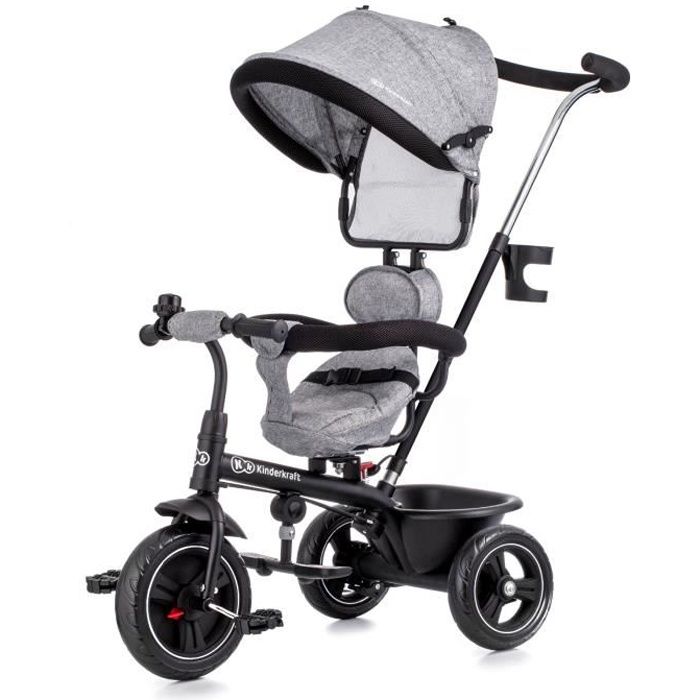 Tricycle pour enfants 5 en 1 avec tige de poussée, panier, poussette de vélo pliable pour enfants, gris, 9 mois à 5 ans, accessoires