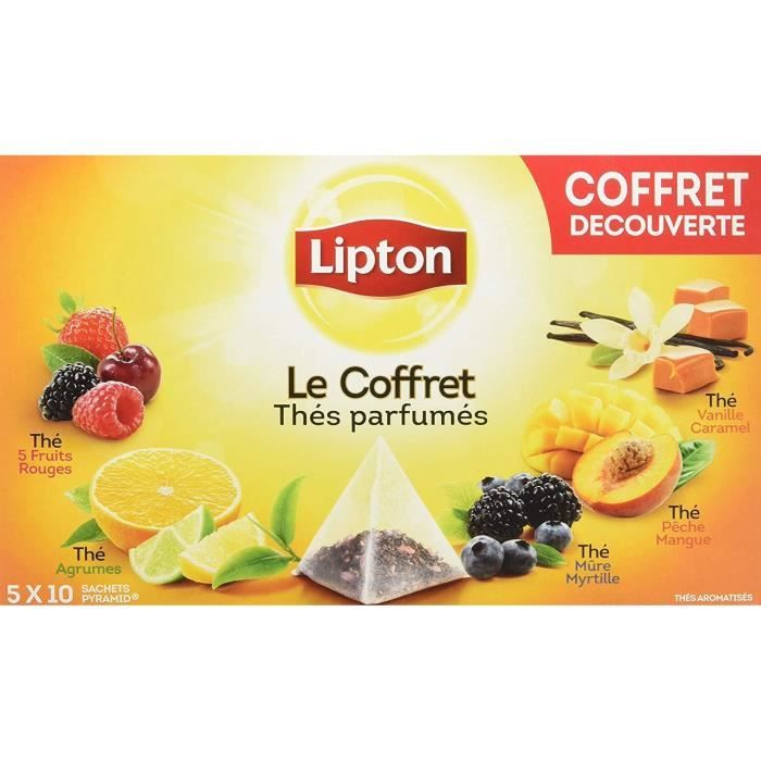 Lipton Coffret Découverte Assortiment de 5 Thés Noirs, Label Rainforest Alliance 100 Sachets (Lot de 2x50 Sachets)