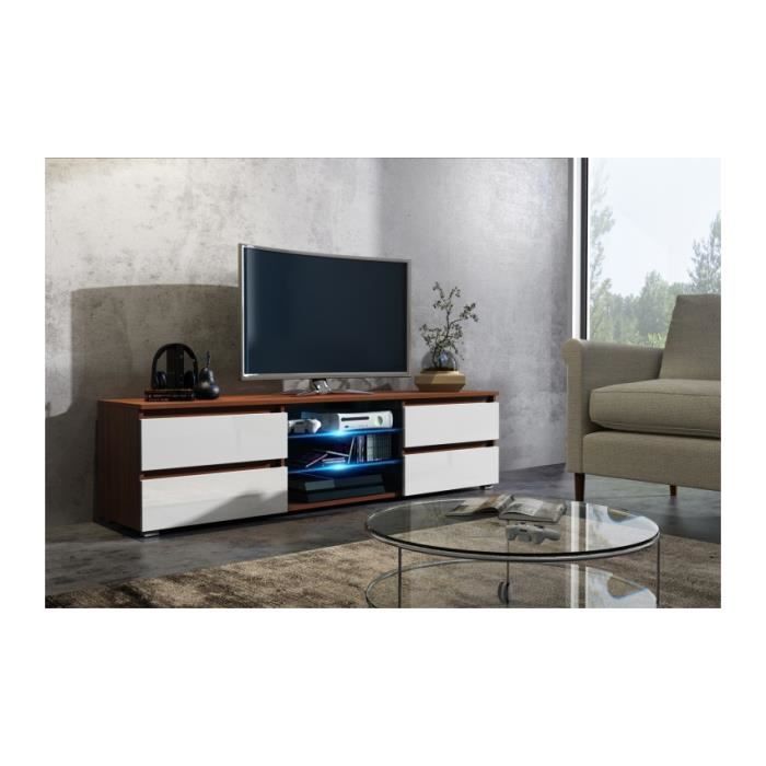 Meuble tv 150 cm noyer et façade blanc mat