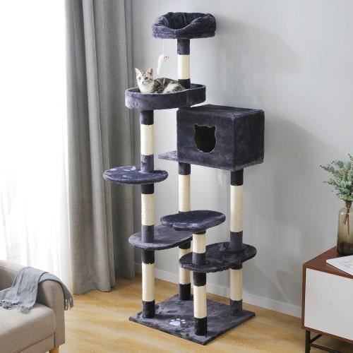 Cat Kitten Tree Grey, 175cm Cat Tower Activity Center pour grand chat avec griffoirs en sisal