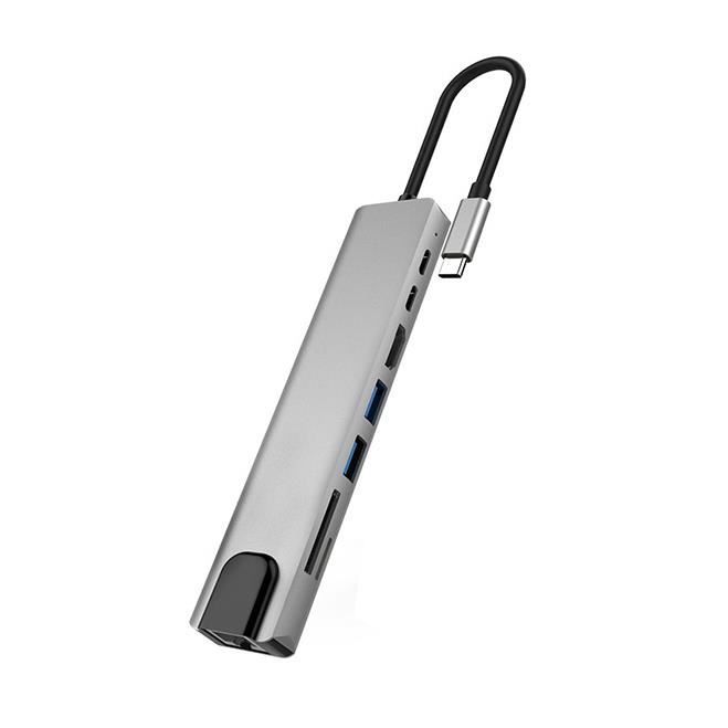 Ports USB 3.0 Haute Vitesse 8 en 1 Hub de Type C Hub USB-C à 4K 30 Hz HD Rj45 Gigabit Ethernet Network PD Hub