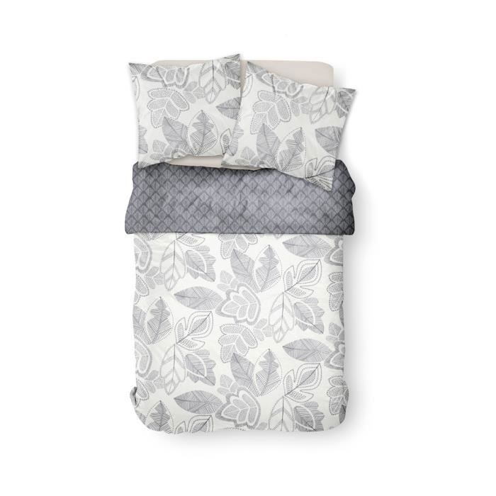 Parure de lit 2 personnes 240X260 Coton imprime beige Floral SUNSHINE