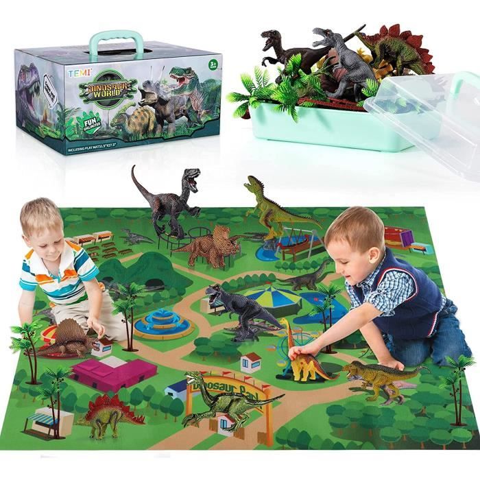 Figurines de dinosaures, avec des tapis de jeu actifs et des arbres, un puzzle et une combinaison de jouets de dinosaures réalistes