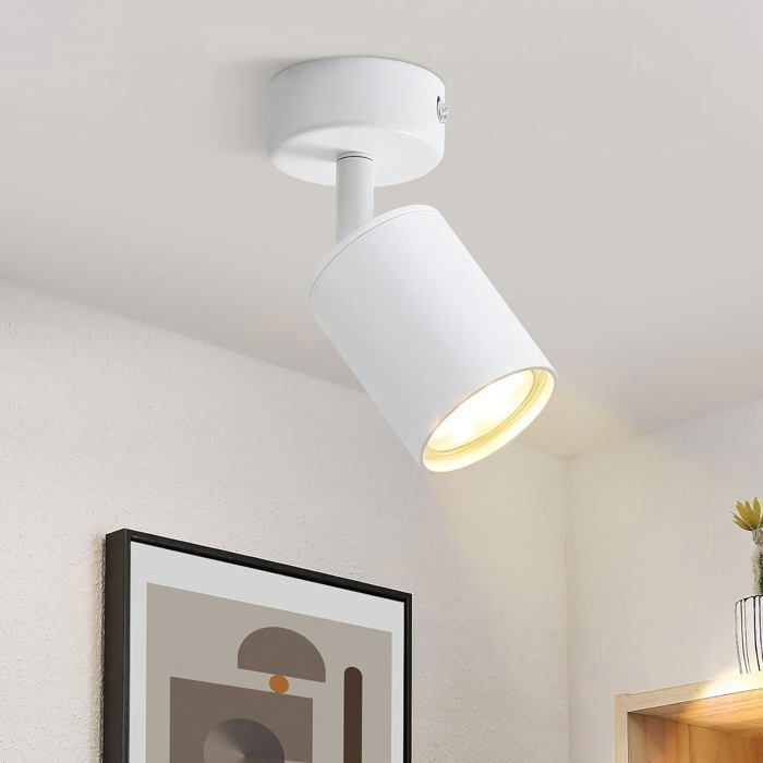Homefire Plafonnier Spots GU10 - Blanc en fer - 6 x 6 x 13 7 cm - Moderne - Orientable à 330° pour salon chambre - Sans ampoule