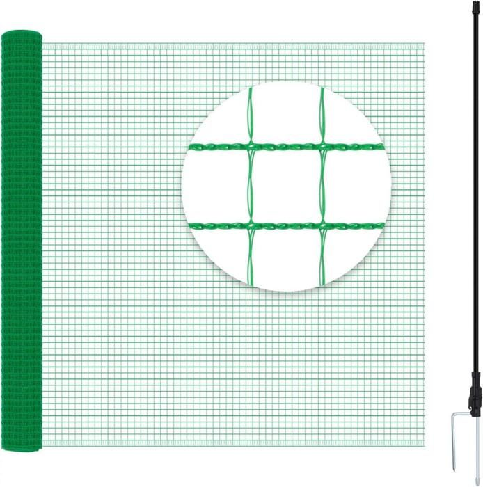 WOLTU Filet de Protection Jardin Clôture pour Poules 25x12m avec Cordes Piquets de Terre Attaches-Câbles Vert