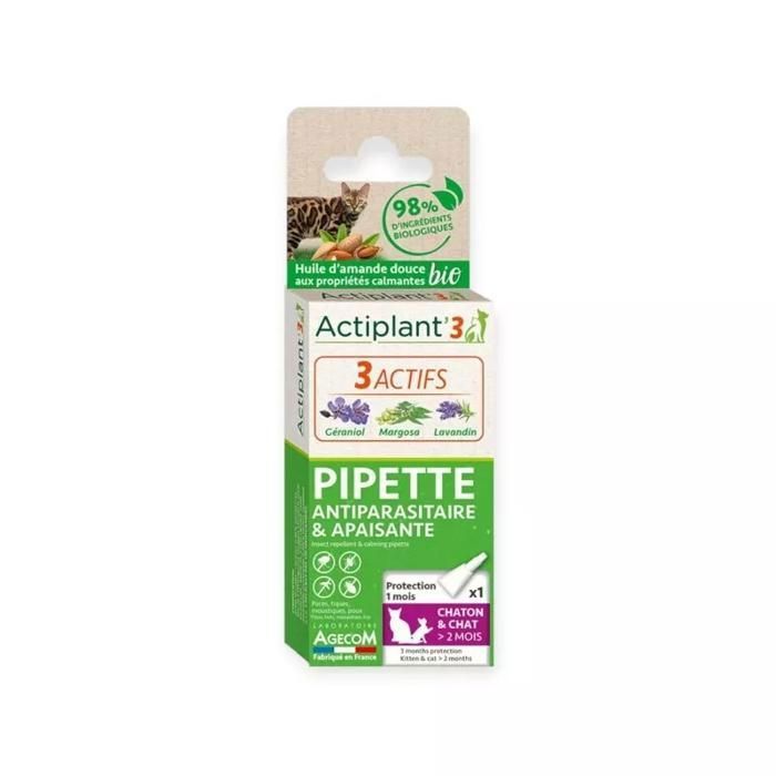 Comparer les prix de Actiplant Tri Actif Anti Puces Tiques Poux Oeuf CHAT Plus de 2 mois 1 Pipette