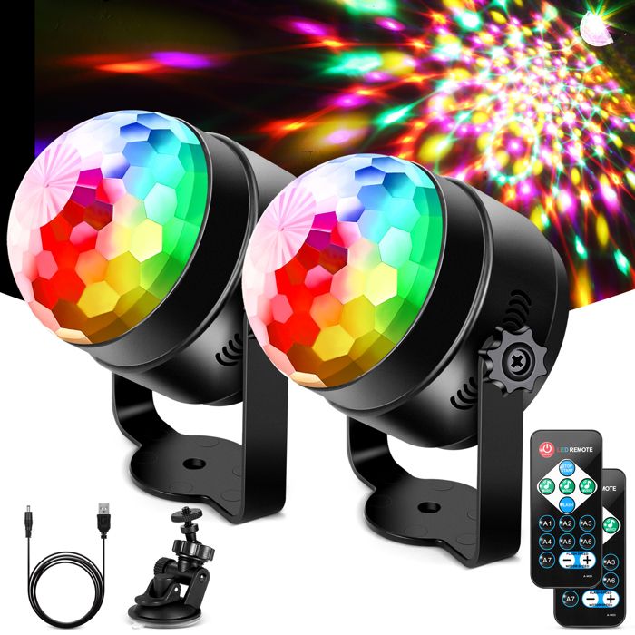 Boule disco 360° rotative LED Party Lampe Musique Activated Disco avec Télécommande 7 couleurs