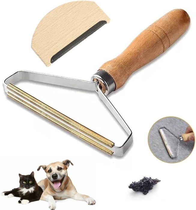 Rasoir Anti-bouloches Manuel - Enlève Poils D'animaux, Peluches Des Vêtements, Canapés, Tapis - Bois Et Cuivre, Sans Piles - 8