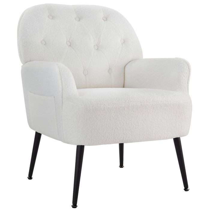 IWMH Fauteuil avec assise et dossier rembourrés Canapé simple avec pieds en métal Chaises ergonomiques - Tissu Peluche - Blanc