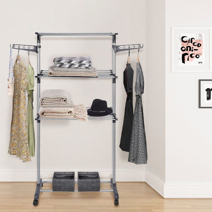 Étagère mobile à ailettes de séchage pliable à 3 Niveaux - ERROLVES - Gris - 72*56*152 CM