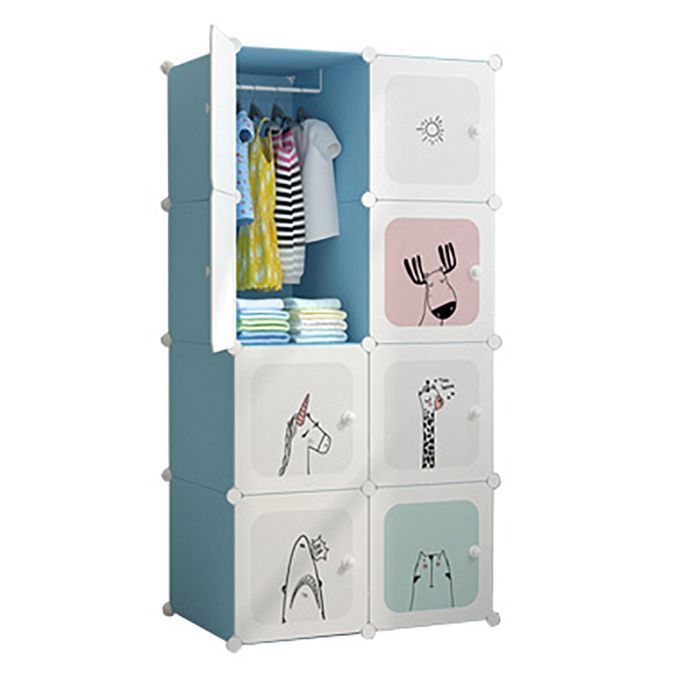 Armoire Penderie pour enfant avec étagères de rangement Armoire de Chambre 8 Cubes 75X47X147CM BLUE-EN Plastique