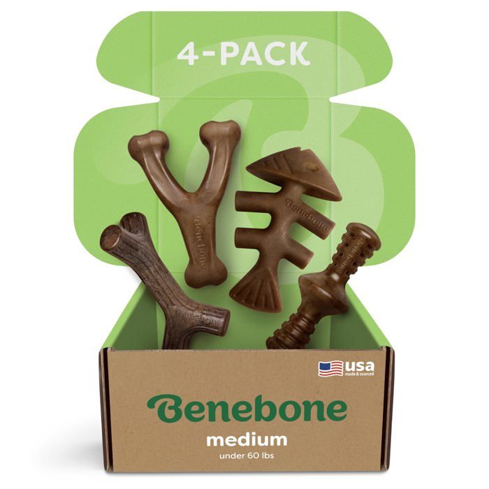Comparer les prix de Benebone - 501008 - Boîte de Jouets à mâcher Durable pour Chien avec bone, Fishbone, bâton et zaggler - Taille M