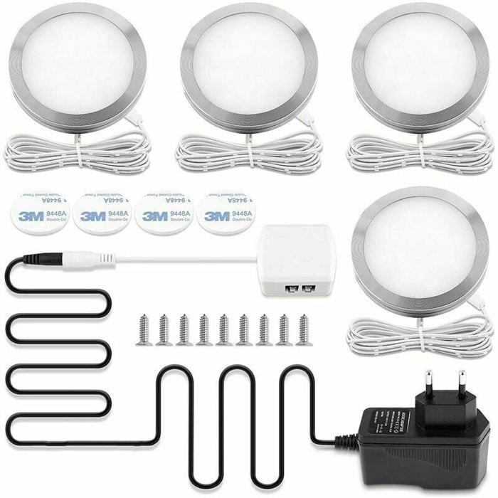 Lampe de placard LED spot intrieur ultra slim blanc chaud 3000K pour salle de bain cuisine lot de 4 PZCC