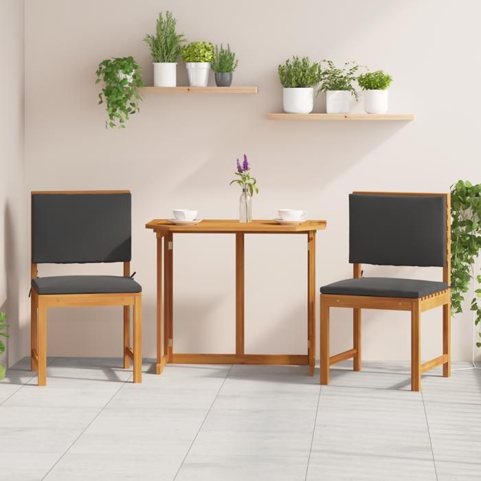 Moderne Chaises de jardin sans accoudoirs avec coussins - 2 pcs en bois dacacia FR(59861717)