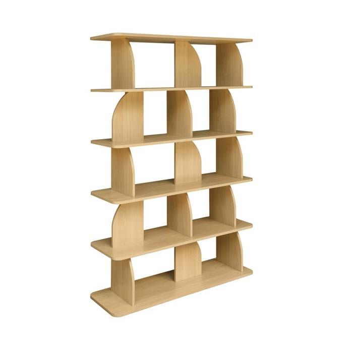 Etagère. bibliothèque exotique décor bois chêne 5 niveaux. séparateurs courbés - Alva