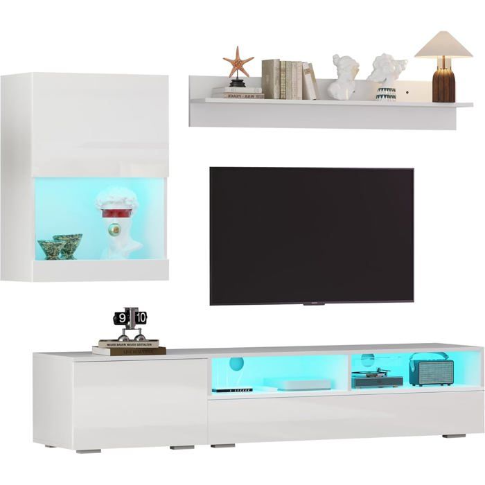 Meuble TV Bas D'Angle Avec Support Et Éclairage LED - 106x45,5x36cm Marron - Rangement Moderne Pour Salon