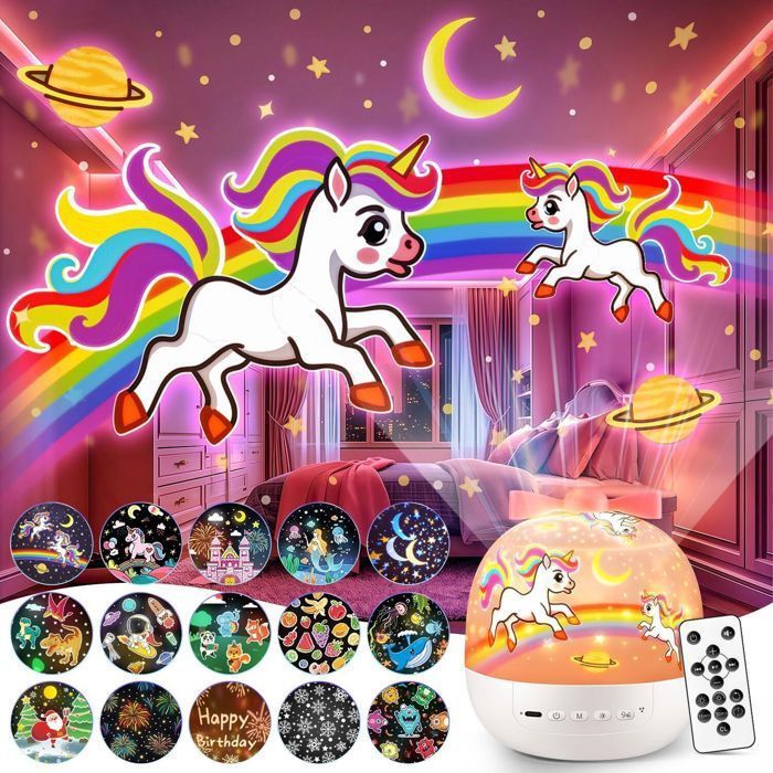 Veilleuse Projecteur Bébé Musicale ACELIFE - 360° Rotation 12 Films Télécommande Rechargeable - Cadeau Nouveau-né/Noël