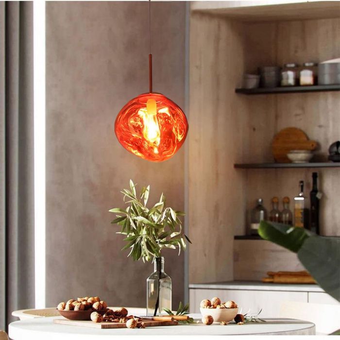 Lampe à suspension - SMOTOP - Or rose - Abat-jour verre Ø15 cm - Culot E27