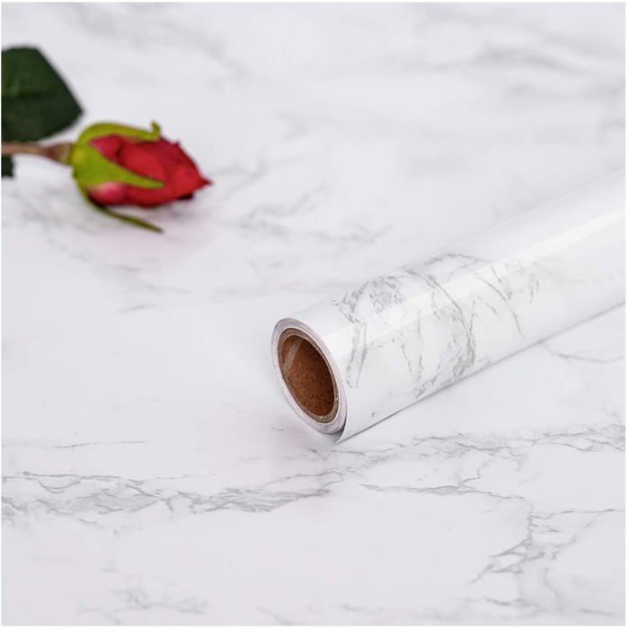 Papier Adhesif pour Meuble Blanc Marbre Rouleau Vinyle Adhesif Impermeable Film Autocollant Meuble Papier Peint Decoratif 30x200cm
