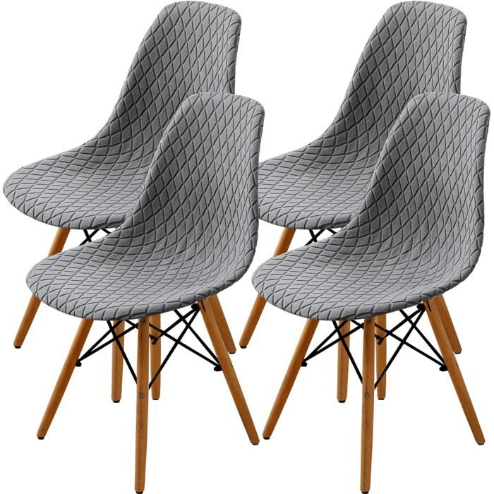 4Pcs Housse de Chaise Scandinaves Extensible Housse de Chaise de Salle à Manger Jacquard de Diamant - Gris Clair