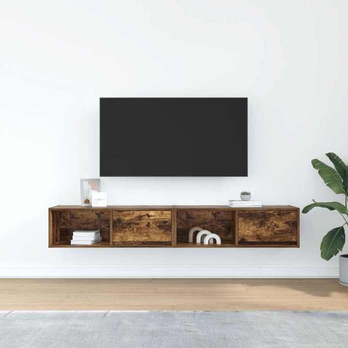 Meuble TV mural - vidaXL - Chêne fumé - Bois dingénierie - 80x31x25 5 cm - 1 tiroir et 1 étagère Meuble TV mural - vidaXL - Chêne fumé - Bois dingénierie - 80x31x25 5 cm - 1 tiroir et 1 étagère