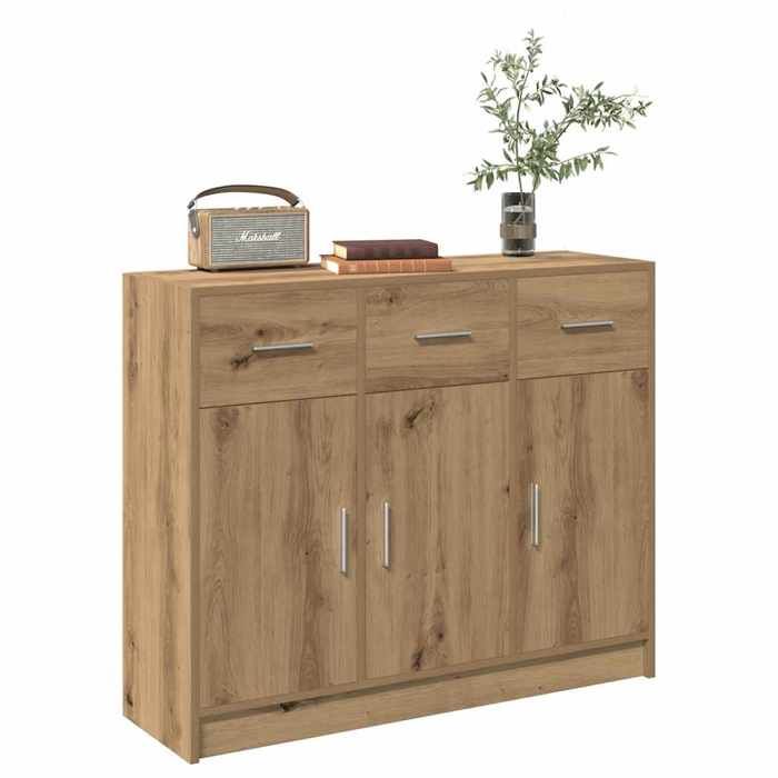 Buffet chêne artisanal - vidaXL - 91x28x75 cm - Bois dingénierie - Brun - Grand espace de rangement - Facile à nettoyer