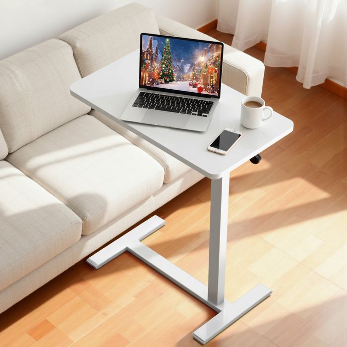 Table dappoint Réglable en Hauteur 70 × 40 × 110 cm Bout de Canapé avec Roulettes Cachées - pour Salon Chambre Bureau - Blanc