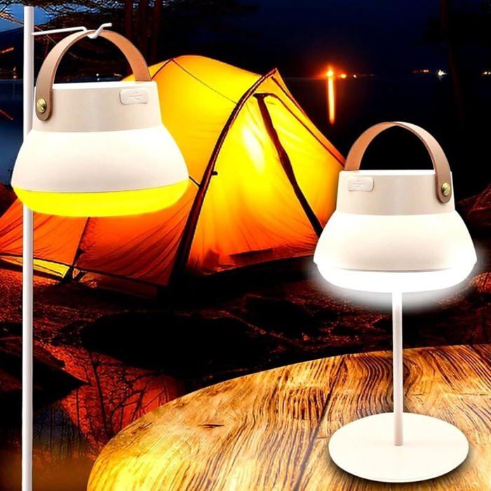 Lampe de camping LED 1000 lumens 3 couleurs 4000 mAh Intensité variable en continu Amovible IPX5 Étanche - Rechargeable par U