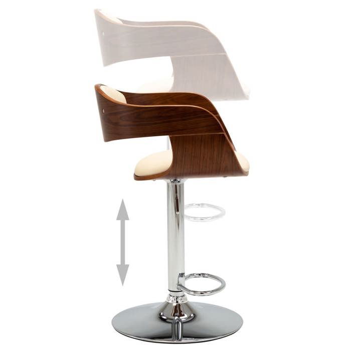 Tabouret de bar en bois courbé et similicuir - WIENS - Crème - 49.5x50.5x(87-108) cm - Mécanisme de levage à gaz