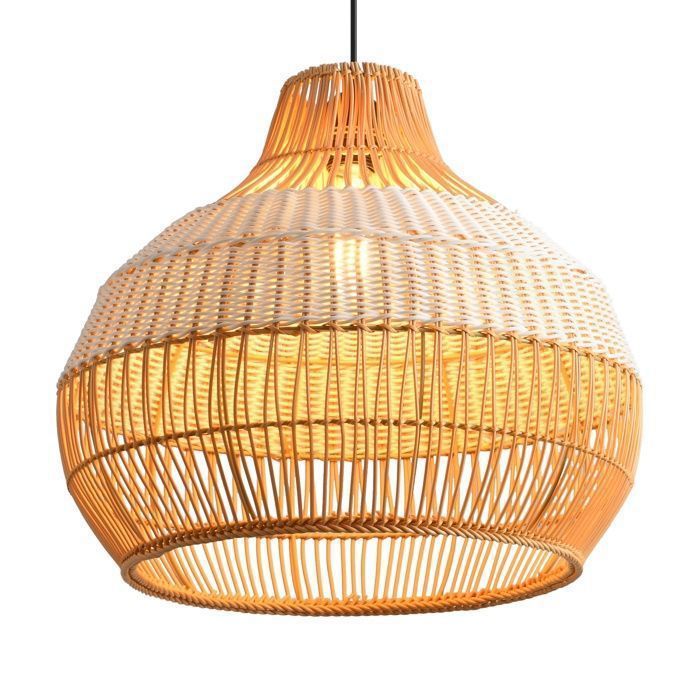Parrot Uncle Suspension Rotin Naturel Ø43 cm Tressée Main Lustre Cloche Bohème Nordique E27 Hauteur Réglable Salon Salle à Manger
