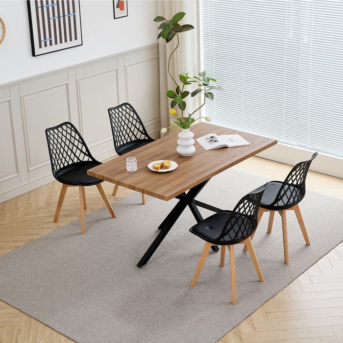 Ensemble Table et Chaises à Manger -HJhomeheart - Table MDF Couleur noyer 140cm - avec 4 Chaises Scandinaves Noir