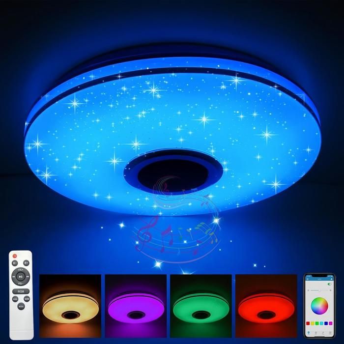 Plafonnier Bluetooth éclairage RGB lecture musicale réglage du réveil commande via application télécommande 30 cm blanc