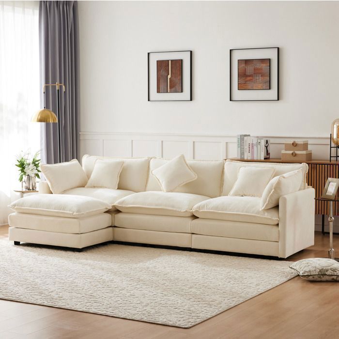 Canapé d’angle 3-4 places beige L 283 x P 147 x H 84 cm ottomane modulable chenille