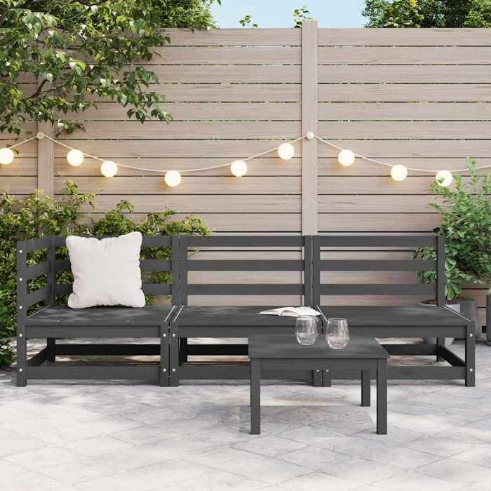 Gris Siège de jardin -  Salon de jardin - (3 pcs) - gris bois de pin massif C2559