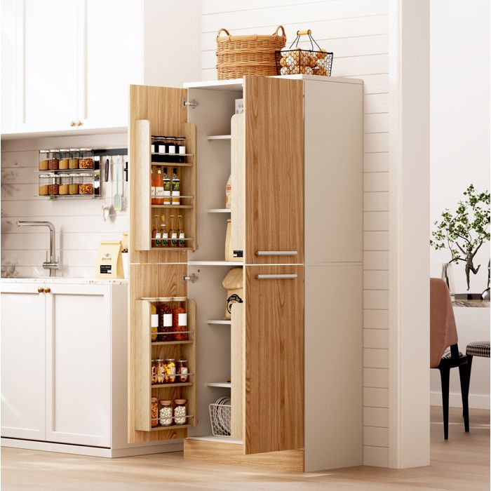 Colonne de cuisine 4 portes EVRYAE 76 x 42 x 179 5 cm avec étagères réglables rangement MDF blanc et naturel Colonne de cuisine 4 portes EVRYAE 76 x 42 x 179 5 cm avec étagères réglables rangement MDF blanc et naturel