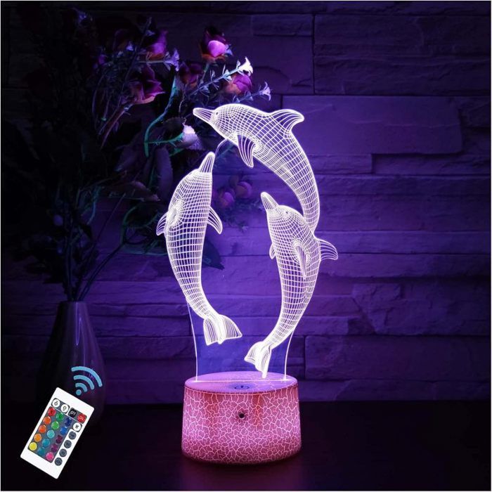 3D Veilleuse Dauphin pour Enfant 16 Couleurs au Choix Alimentation par USB ou Batterie Interrupteur Tactile Ca LAMPE DECORATIVE