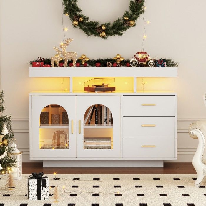 Buffet LED - Zephmum - 120 cm bar à café tiroirs blanc 16 couleurs pour salle à manger
