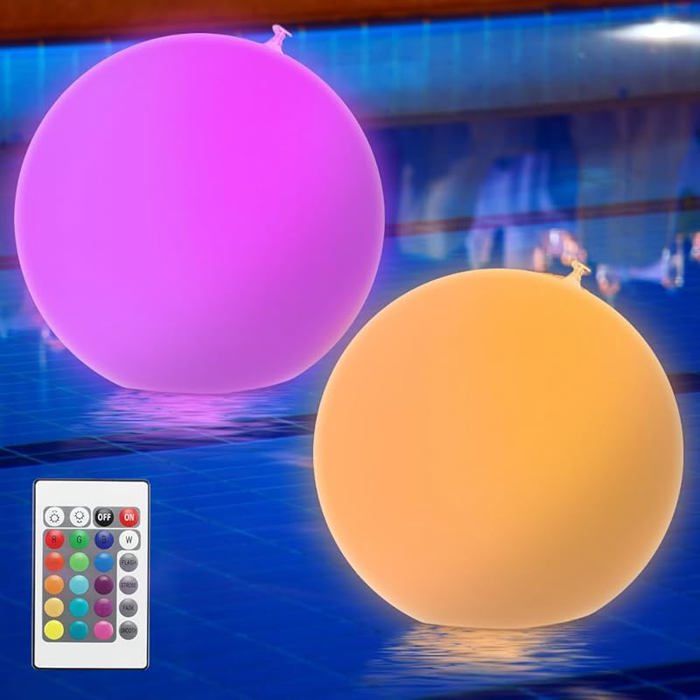 2 Pièces 40cm Boule Lampe Flottante Piscine Ballon de Pge Lumineux à Lumière avec 16 Couleurs de Lumières et 4 Modes Boule