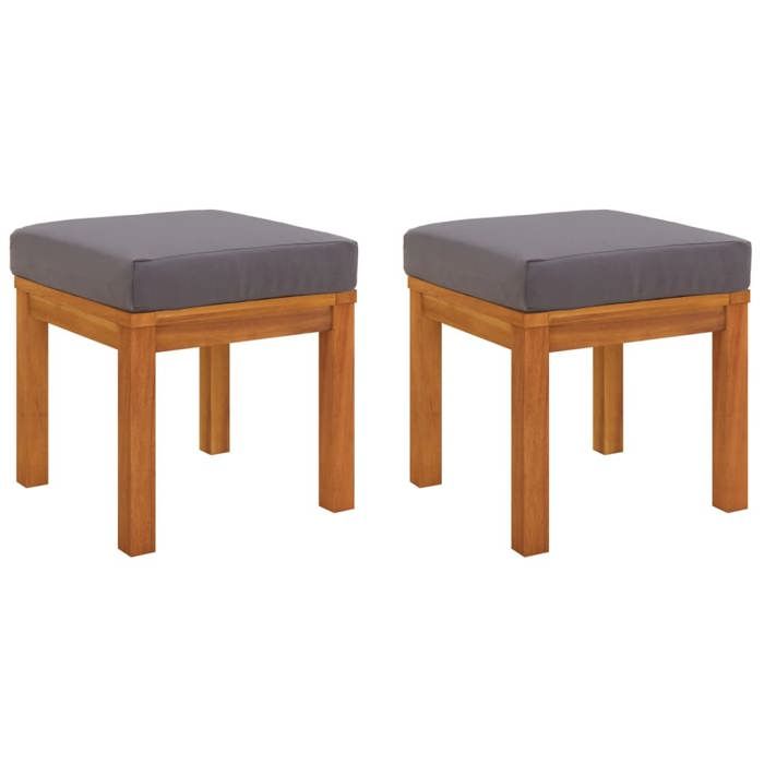 Tabourets de jardin Lot de 2 - vidaXL - bois dacacia massif - gris - avec coussin - 40 x 40 x 34 cm 494528
