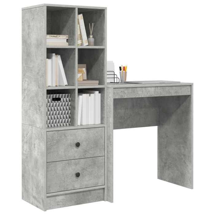 Bureau contemporain - avec tiroir avec étagère avec stockage (2 pcs) - Meuble de Bureau contemporain- Gris béton LV24