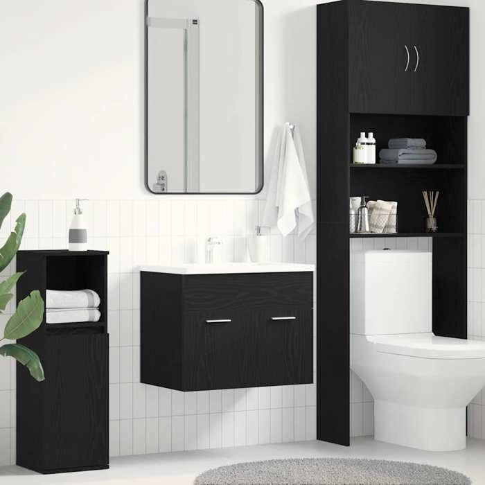 vidaXL Meuble Sous-Vasque de Salle de Bain Chêne Noir 60 x 385 x 46 cm en Bois dingénierie avec solution lavabo 25162