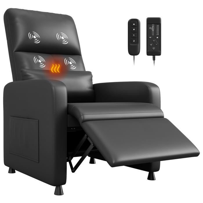 Fauteuil télé électrique massant chauffage noir